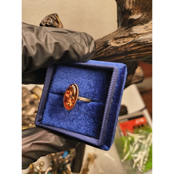 Antique Jewelry - Antique Amber Sterling Silver Ring Size 10